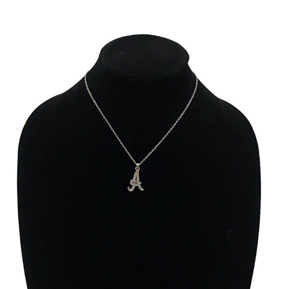 Letter A Initial Pendant Necklace with Faux Stone Accent 16" length